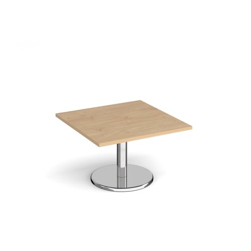 Pisa square coffee table with round chrome base 800mm - kendal oak PCS800-KO Buy online at Office 5Star or contact us Tel 01594 810081 for assistance