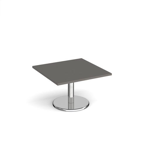 Pisa square coffee table with round chrome base 800mm - Onyx Grey