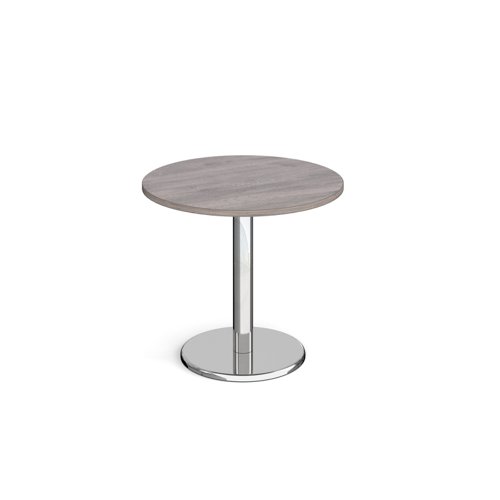 Pisa circular dining table with round chrome base 800mm - grey oak