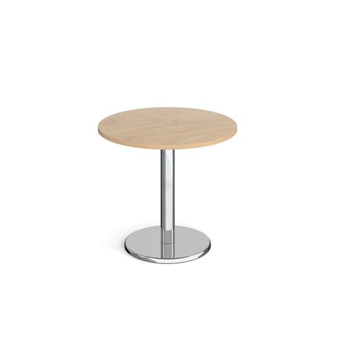 Pisa circular dining table with round chrome base 800mm - kendal oak Canteen Tables PDC800-KO