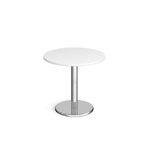 Pisa circular dining table with round chrome base 800mm - white PDC800-WH Buy online at Office 5Star or contact us Tel 01594 810081 for assistance