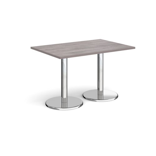 Pisa rectangular dining table with round chrome bases 1200mm x 800mm - grey oak PDR1200-GO Buy online at Office 5Star or contact us Tel 01594 810081 for assistance