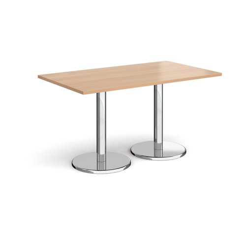 Pisa rectangular dining table with round chrome bases 1400mm x 800mm - beech PDR1400-B Buy online at Office 5Star or contact us Tel 01594 810081 for assistance