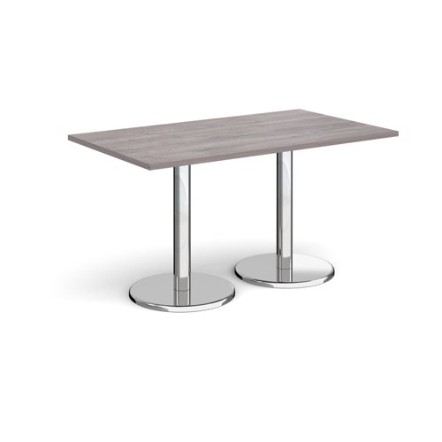 Pisa rectangular dining table with round chrome bases 1400mm x 800mm - grey oak PDR1400-GO Buy online at Office 5Star or contact us Tel 01594 810081 for assistance
