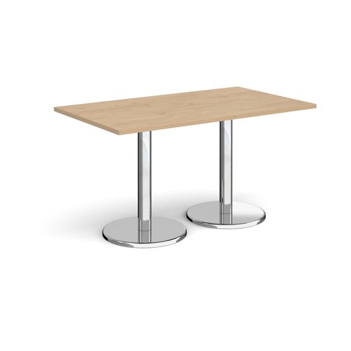 Pisa rectangular dining table with round chrome bases 1400mm x 800mm - kendal oak PDR1400-KO Buy online at Office 5Star or contact us Tel 01594 810081 for assistance