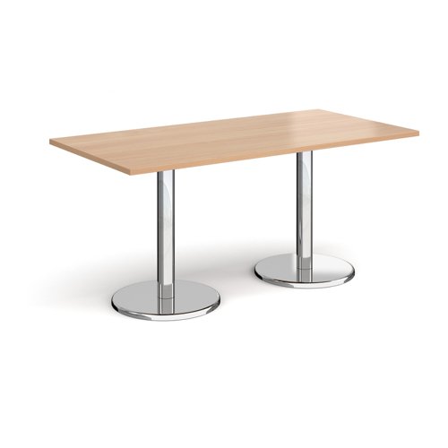 Pisa rectangular dining table with round chrome bases 1600mm x 800mm - beech PDR1600-B Buy online at Office 5Star or contact us Tel 01594 810081 for assistance