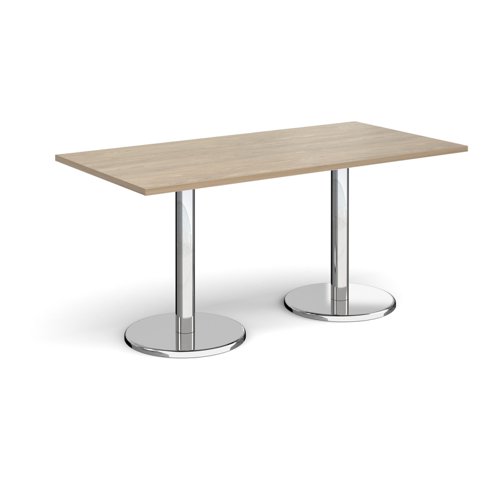 Pisa rectangular dining table with round chrome bases 1600mm x 800mm - barcelona walnut PDR1600-BW Buy online at Office 5Star or contact us Tel 01594 810081 for assistance