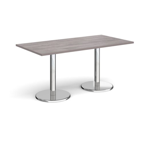 Pisa rectangular dining table with round chrome bases 1600mm x 800mm - grey oak PDR1600-GO Buy online at Office 5Star or contact us Tel 01594 810081 for assistance
