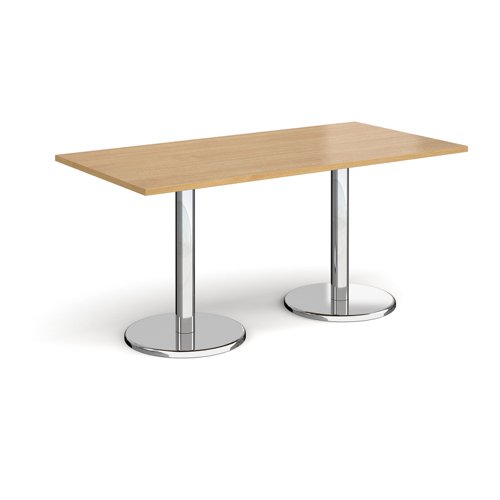 Pisa rectangular dining table with round chrome bases 1600mm x 800mm - oak PDR1600-O Buy online at Office 5Star or contact us Tel 01594 810081 for assistance