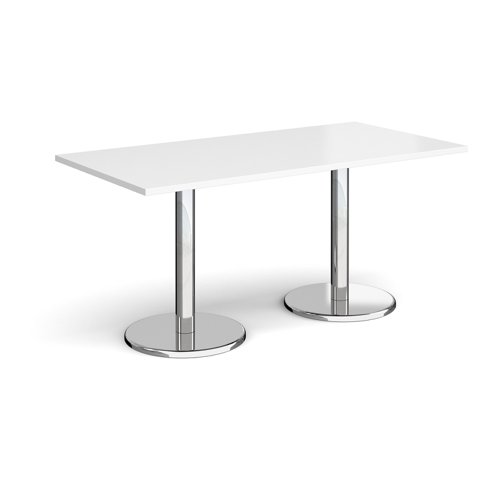 Pisa rectangular dining table with round chrome bases 1600mm x 800mm - white PDR1600-WH Buy online at Office 5Star or contact us Tel 01594 810081 for assistance