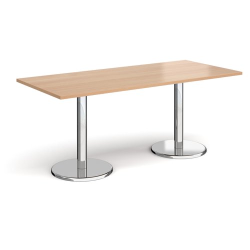 Pisa rectangular dining table with round chrome bases 1800mm x 800mm - beech PDR1800-B Buy online at Office 5Star or contact us Tel 01594 810081 for assistance