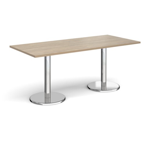 Pisa rectangular dining table with round chrome bases 1800mm x 800mm - barcelona walnut PDR1800-BW Buy online at Office 5Star or contact us Tel 01594 810081 for assistance