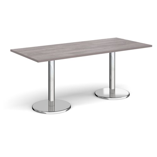 Pisa rectangular dining table with round chrome bases 1800mm x 800mm - grey oak PDR1800-GO Buy online at Office 5Star or contact us Tel 01594 810081 for assistance