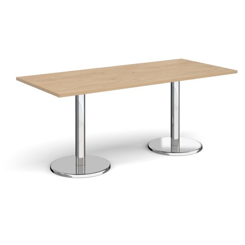 Pisa rectangular dining table with round chrome bases 1800mm x 800mm - kendal oak PDR1800-KO Buy online at Office 5Star or contact us Tel 01594 810081 for assistance