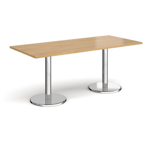 Pisa rectangular dining table with round chrome bases 1800mm x 800mm - oak PDR1800-O Buy online at Office 5Star or contact us Tel 01594 810081 for assistance