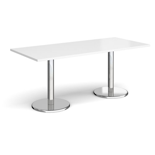 Pisa rectangular dining table with round chrome bases 1800mm x 800mm - white PDR1800-WH Buy online at Office 5Star or contact us Tel 01594 810081 for assistance