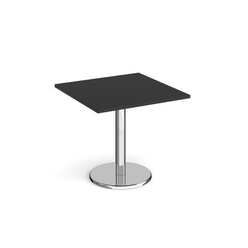 Pisa square dining table with round chrome base 800mm - Black