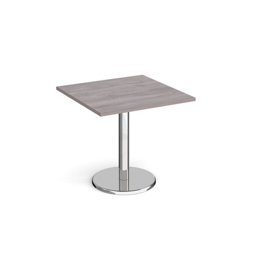 Pisa square dining table with round chrome base 800mm - grey oak PDS800-GO Buy online at Office 5Star or contact us Tel 01594 810081 for assistance