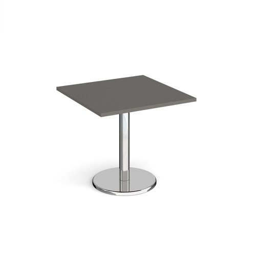 Pisa square dining table with round chrome base 800mm - Onyx Grey