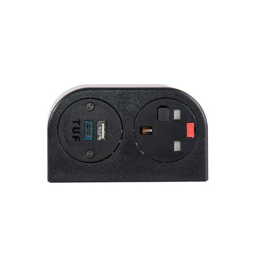 Phase multi-surface power module 1 x UK socket, 1 x TUF (A&C connectors) USB charger - black