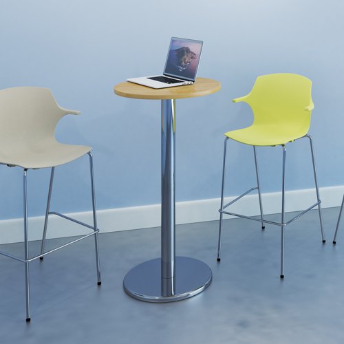 Pisa square poseur table with round chrome base 800mm - white