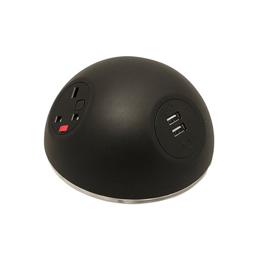 Pluto domed on-surface power module with 2 x UK sockets, 1 x TUF (A&C connectors) USB charger - orange