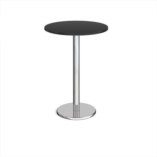 Pisa circular poseur table with round chrome base 800mm - Black