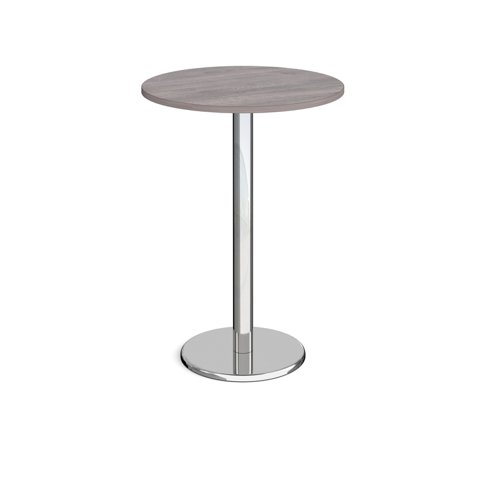 Pisa circular poseur table with round chrome base 800mm - grey oak PPC800-GO Buy online at Office 5Star or contact us Tel 01594 810081 for assistance