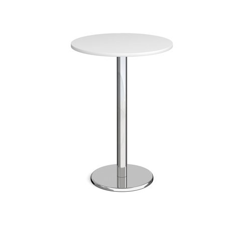 Pisa circular poseur table with round chrome base 800mm - white