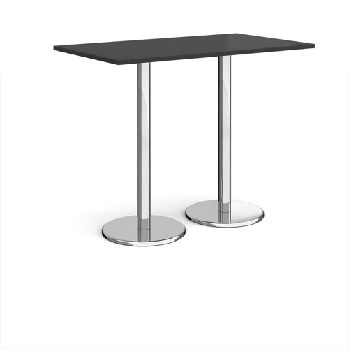 Pisa rectangular poseur table with round chrome bases 1400mm x 800mm - Black