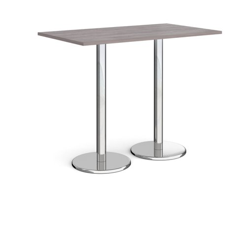 Pisa rectangular poseur table with round chrome bases 1400mm x 800mm - grey oak PPR1400-GO Buy online at Office 5Star or contact us Tel 01594 810081 for assistance
