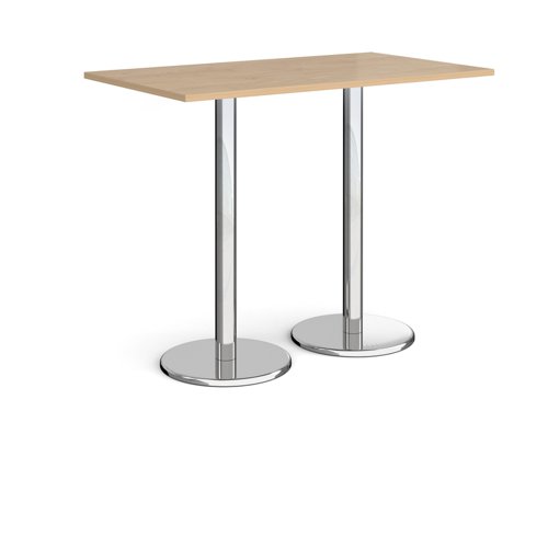 Pisa rectangular poseur table with round chrome bases 1400mm x 800mm - kendal oak