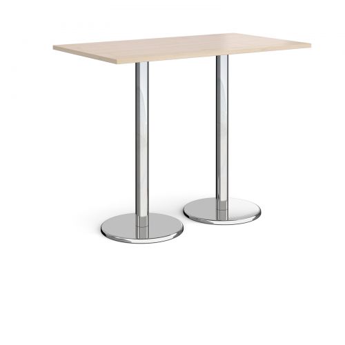 Pisa rectangular poseur table with round chrome bases 1400mm x 800mm - maple