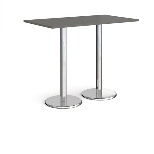 Pisa rectangular poseur table with round chrome bases 1400mm x 800mm - Onyx Grey