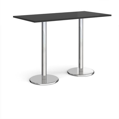 Pisa rectangular poseur table with round chrome bases 1600mm x 800mm - Black