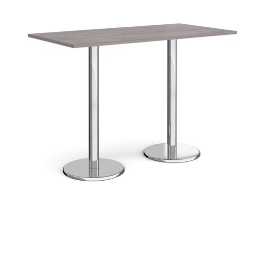 Pisa rectangular poseur table with round chrome bases 1600mm x 800mm - grey oak
