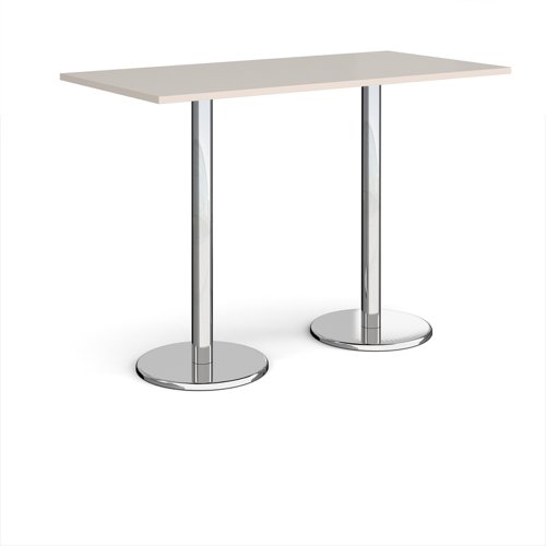 Pisa rectangular poseur table with round chrome bases 1600mm x 800mm - Light Grey