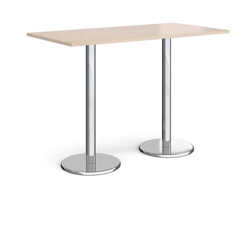 Pisa rectangular poseur table with round chrome bases 1600mm x 800mm - maple