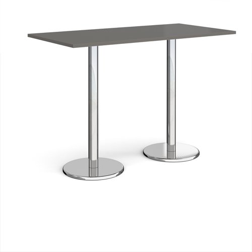 Pisa rectangular poseur table with round chrome bases 1600mm x 800mm - Onyx Grey