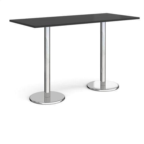 Pisa rectangular poseur table with round chrome bases 1800mm x 800mm - Black