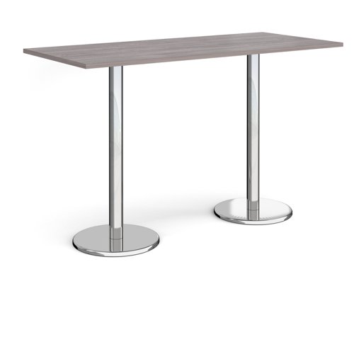 Pisa rectangular poseur table with round chrome bases 1800mm x 800mm - grey oak