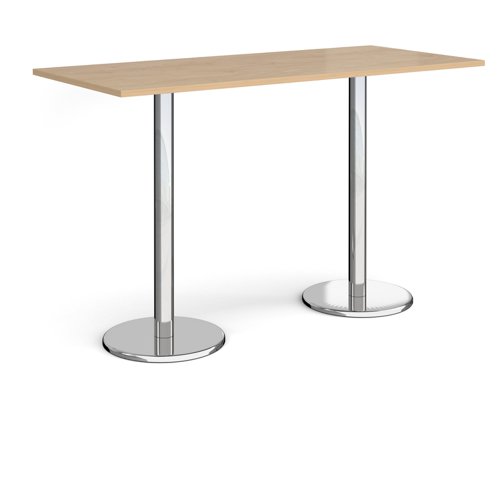 Pisa rectangular poseur table with round chrome bases 1800mm x 800mm - kendal oak