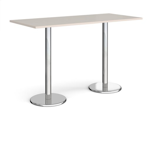 Pisa rectangular poseur table with round chrome bases 1800mm x 800mm - Light Grey