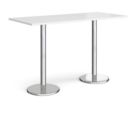 Pisa rectangular poseur table with round chrome bases 1800mm x 800mm - white PPR1800-WH Buy online at Office 5Star or contact us Tel 01594 810081 for assistance