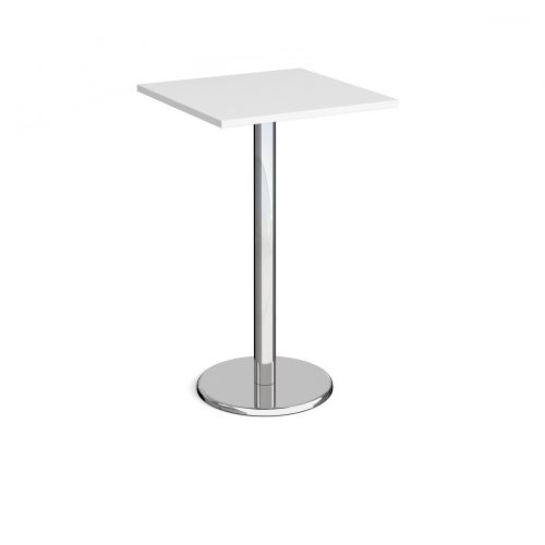 Pisa square poseur table with round chrome base 700mm - white