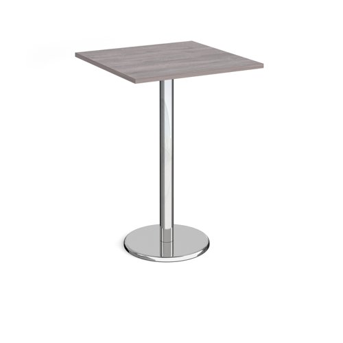 Pisa square poseur table with round chrome base 800mm - grey oak PPS800-GO Buy online at Office 5Star or contact us Tel 01594 810081 for assistance