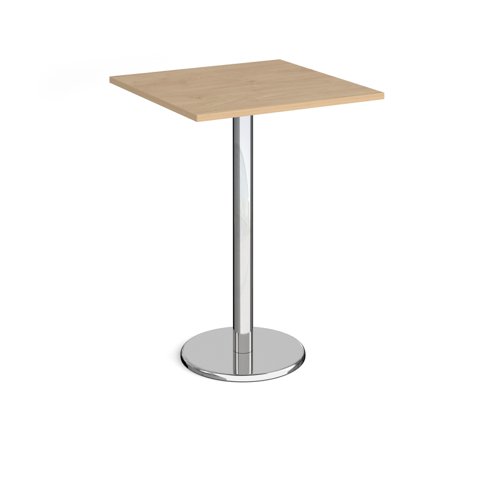 Pisa square poseur table with round chrome base 800mm - Kendal oak