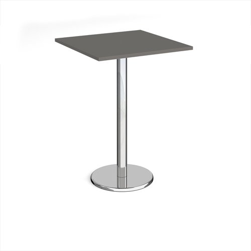 Pisa square poseur table with round chrome base 800mm - Onyx Grey