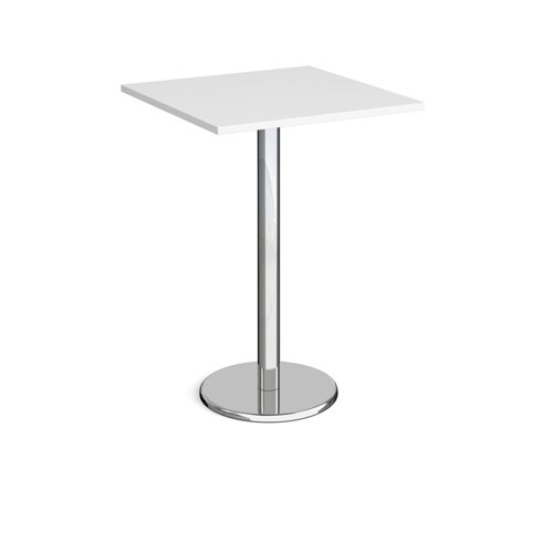 Pisa square poseur table with round chrome base 800mm - white Canteen Tables PPS800-WH