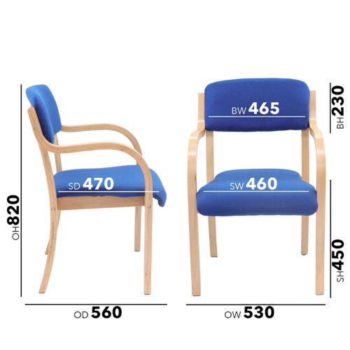 PRA50001-B Prague wooden conference chair with double arms - blue